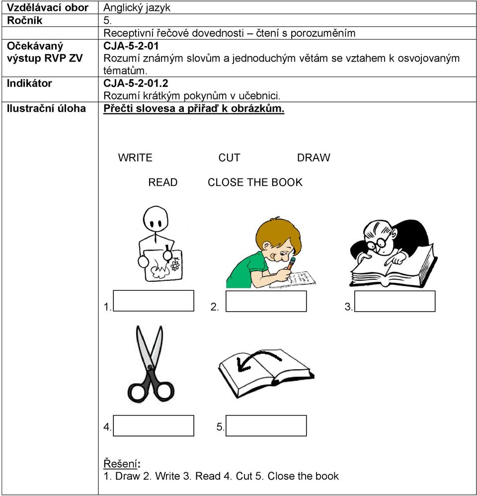 Indikátor CJA-5-2-01.2 Rozumí krátkým pokynům v učebnici.