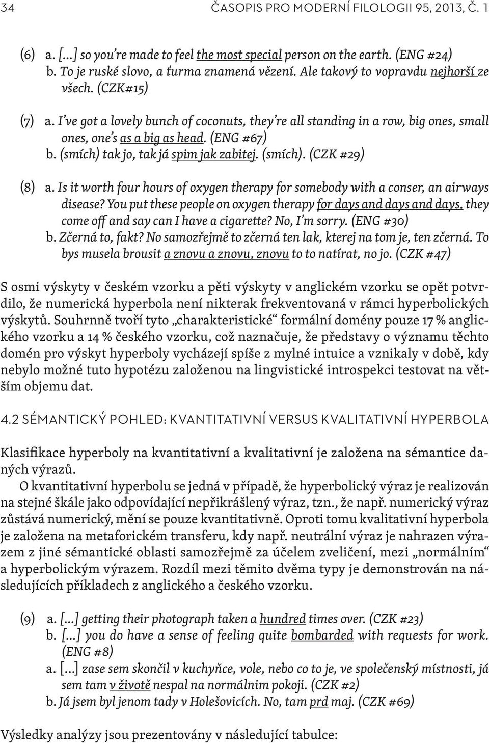 (smích) tak jo, tak já spim jak zabitej. (smích). (CZK #29) (8) a. Is it worth four hours of oxygen therapy for somebody with a conser, an airways disease?