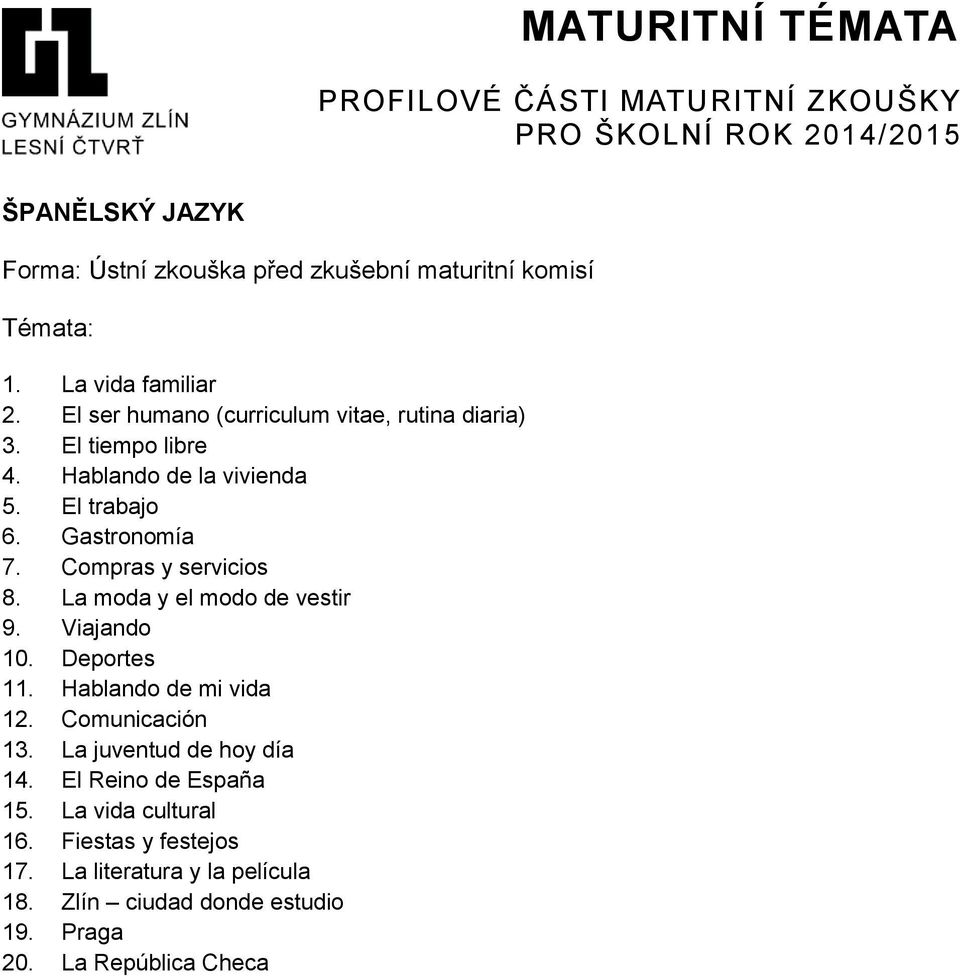 Viajando 10. Deportes 11. Hablando de mi vida 12. Comunicación 13. La juventud de hoy día 14. El Reino de España 15.