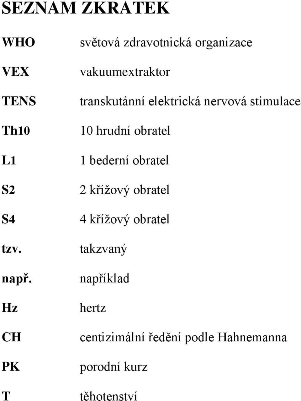 elektrická nervová stimulace 10 hrudní obratel 1 bederní obratel 2 křížový