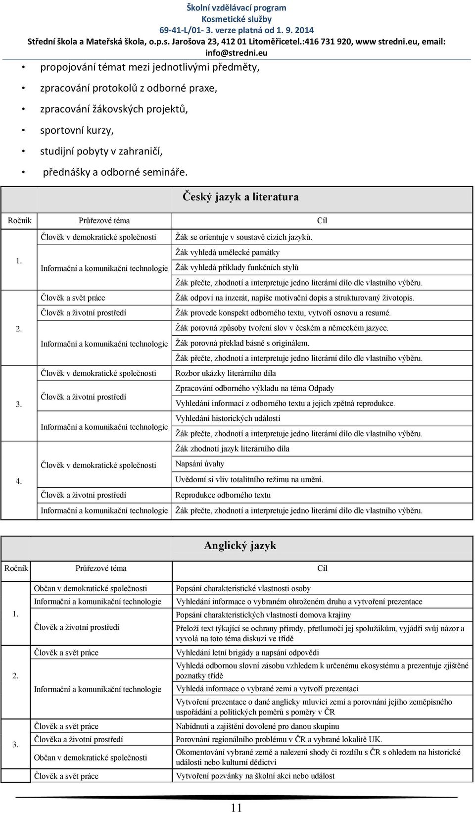 eu propojování témat mezi jednotlivými předměty, zpracování protokolů z odborné praxe, zpracování žákovských projektů, sportovní kurzy, studijní pobyty v zahraničí, přednášky a odborné semináře.