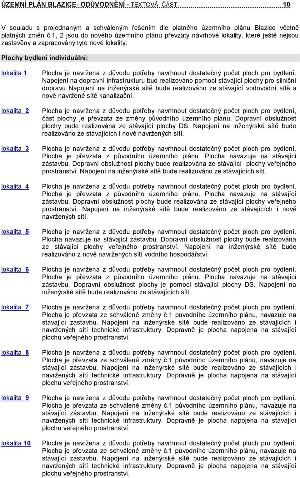 lokalita 5 lokalita 6 lokalita 7 lokalita 8 lokalita 9 lokalita 10 Plocha je navržena z důvodu potřeby navrhnout dostatečný počet ploch pro bydlení.