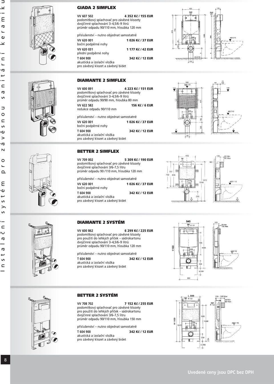izolační vložka pro závěsný klozet a závěsný bidet DIAMANTE 2 SIMFLEX VV 600 891 4 223 Kč / 151 EUR podomítkový splachovač pro závěsné klozety dvojčinné splachování 3 4,5/6 9 litrů průměr odpadu
