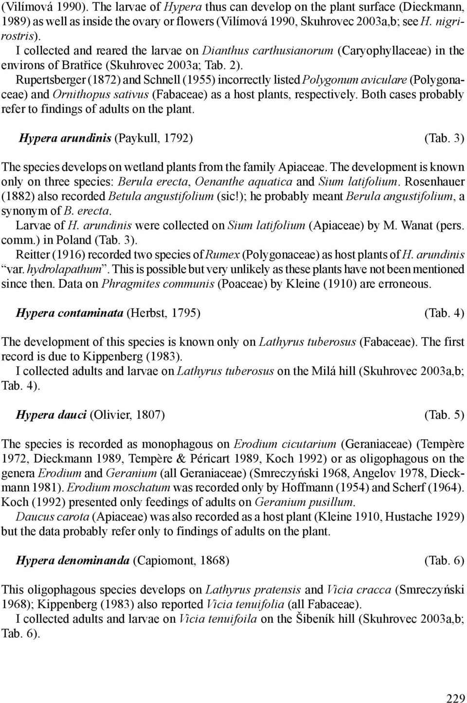 Rupertsberger (1872) and Schnell (1955) incorrectly listed Polygonum aviculare (Polygonaceae) and Ornithopus sativus (Fabaceae) as a host plants, respectively.