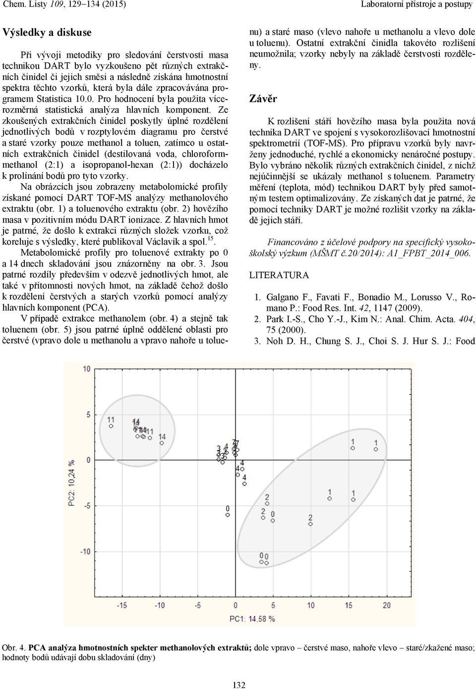 Ze zkoušených extrakčních činidel poskytly úplné rozdělení jednotlivých bodů v rozptylovém diagramu pro čerstvé a staré vzorky pouze methanol a toluen, zatímco u ostatních extrakčních činidel