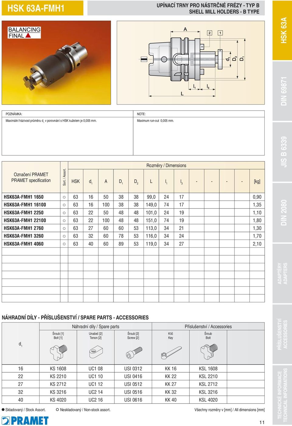 HSK d 1 A D 1 D 2 L l 1 l 3 - - - - [kg] HSK63A-FMH1 1650 63 16 50 38 38 99,0 24 17 0,90 HSK63A-FMH1 16100 63 16 100 38 38 149,0 74 17 1,35 HSK63A-FMH1 2250 63 22 50 48 48 101,0 24 19 1,10