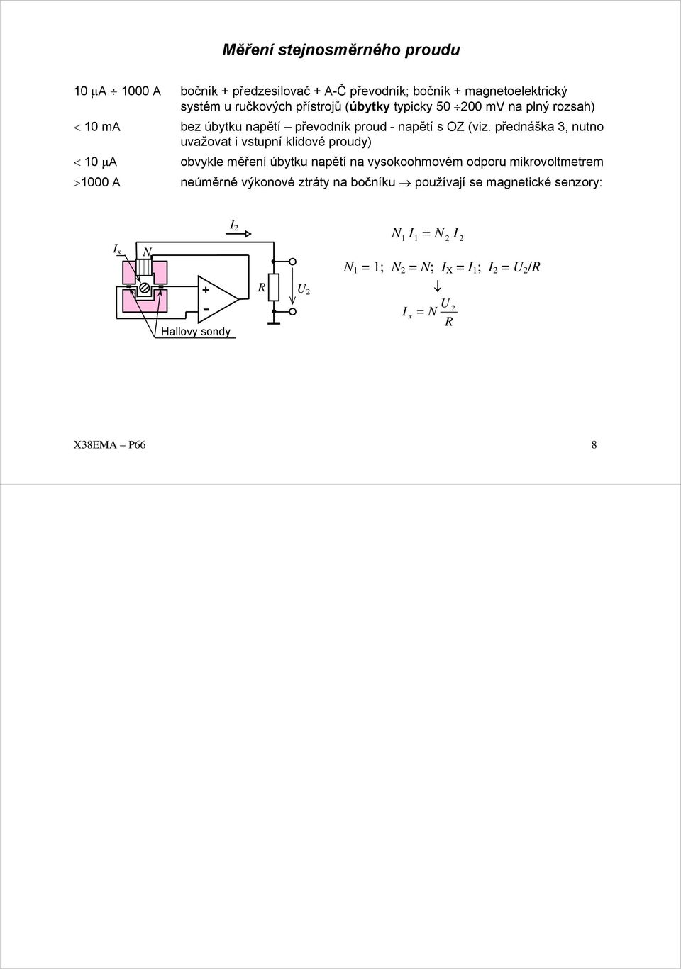 přednáška 3, nutno uvažovat i vstupní klidové proudy) < 10 µa obvykle měření úbytku napětí na vysokoohmovém odporu mikrovoltmetrem >1000 A