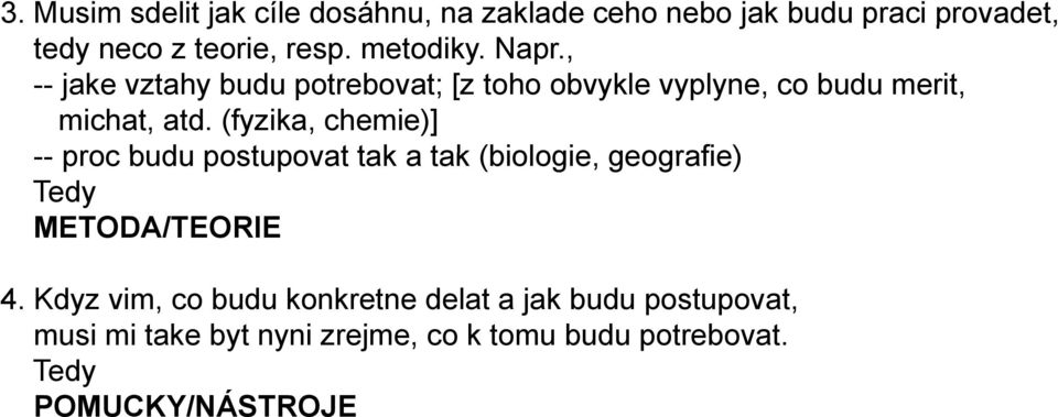 (fyzika, chemie)] -- proc budu postupovat tak a tak (biologie, geografie) Tedy METODA/TEORIE 4.
