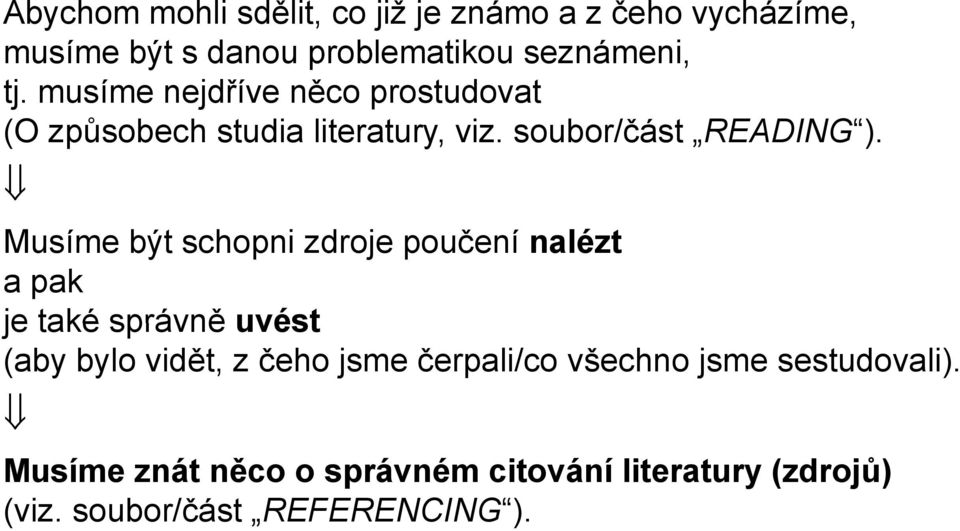 Musíme být schopni zdroje poučení nalézt a pak je také správně uvést (aby bylo vidět, z čeho jsme