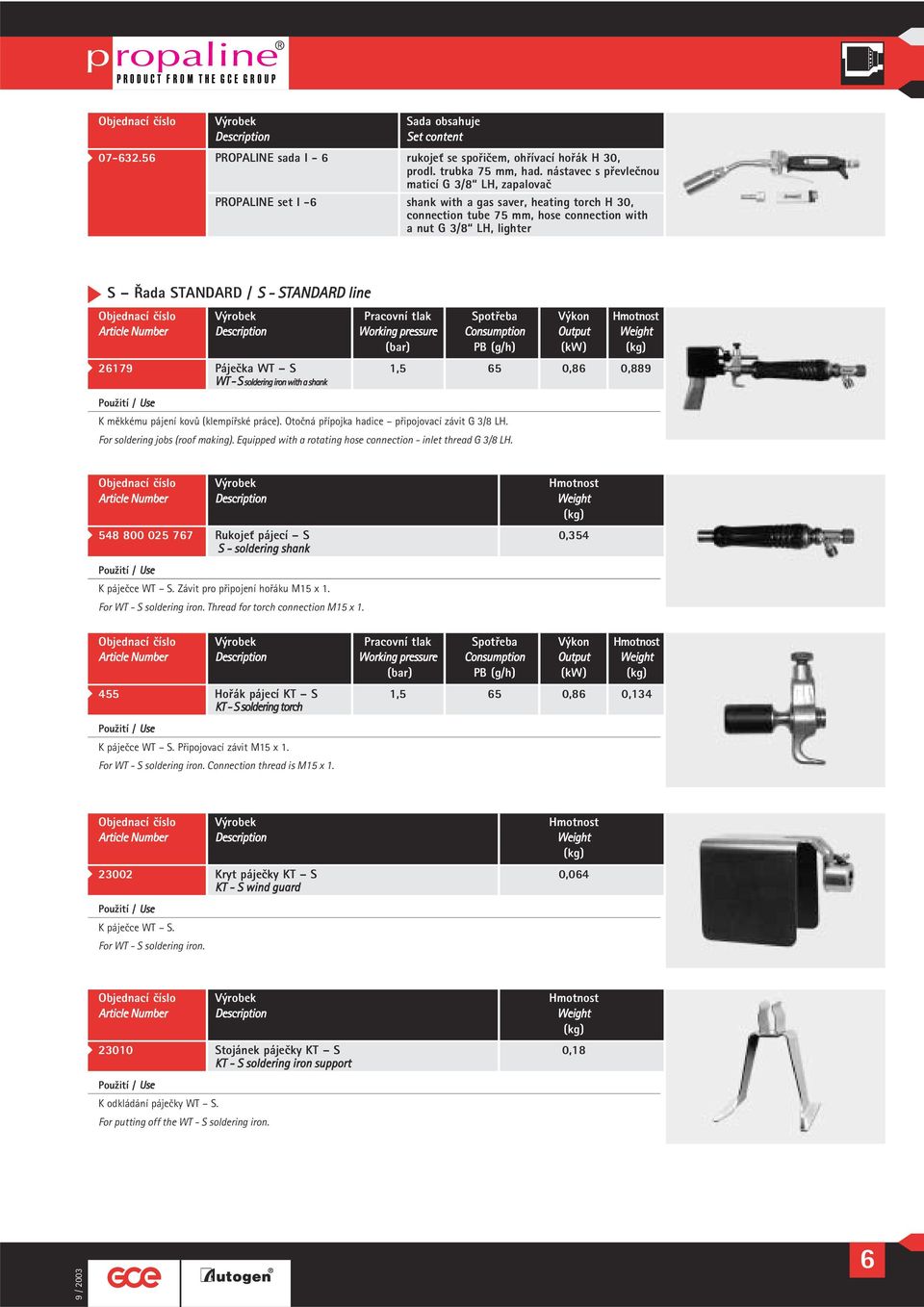 - STANDARD line Objednací číslo Výrobek Pracovní tlak Spotřeba Výkon Hmotnost 2179 Páječka WT S 1,5 5 0,8 0,889 WT - S soldering iron with a shank K měkkému pájení kovů (klempířské práce).