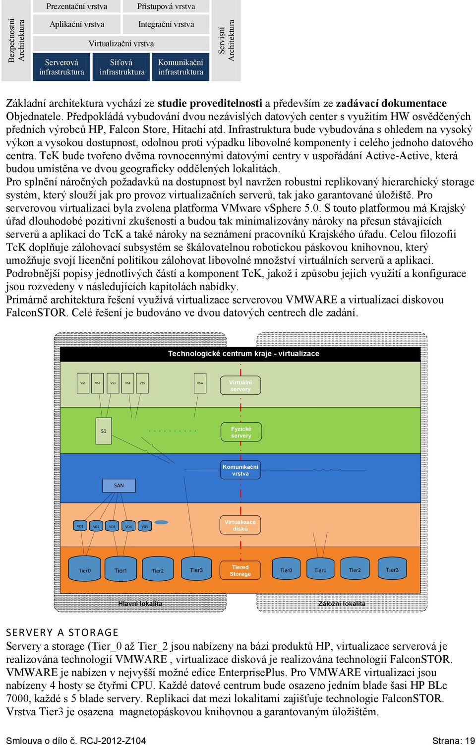 Předpokládá vybudování dvou nezávislých datových center s využitím HW osvědčených předních výrobců HP, Falcon Store, Hitachi atd.