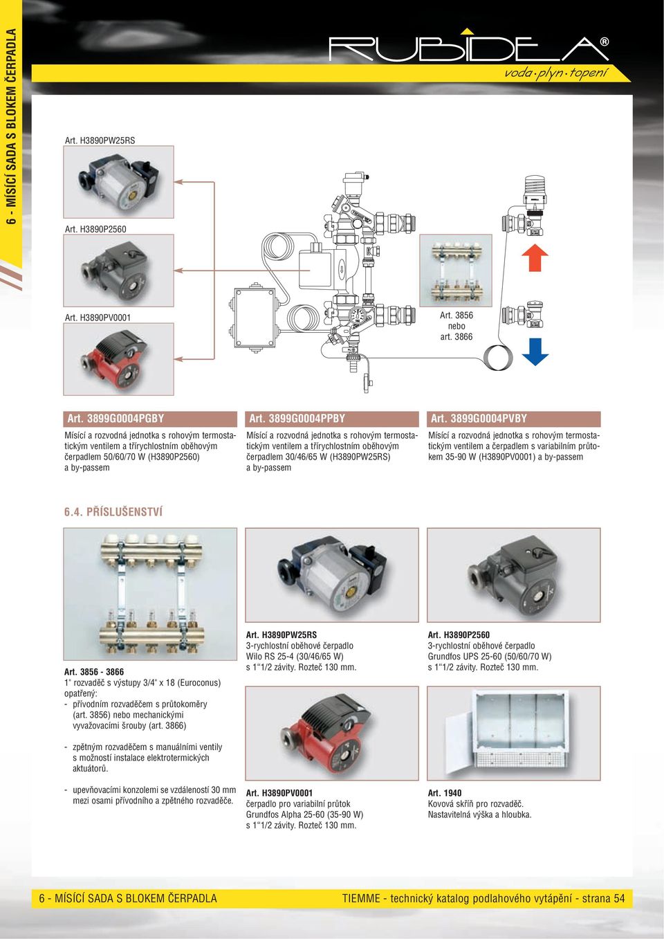 ) mechanickými vyvažovacími šrouby (art. ) - zpětným rozvaděčem s manuálními ventily s možností instalace elektrotermických aktuátorů.