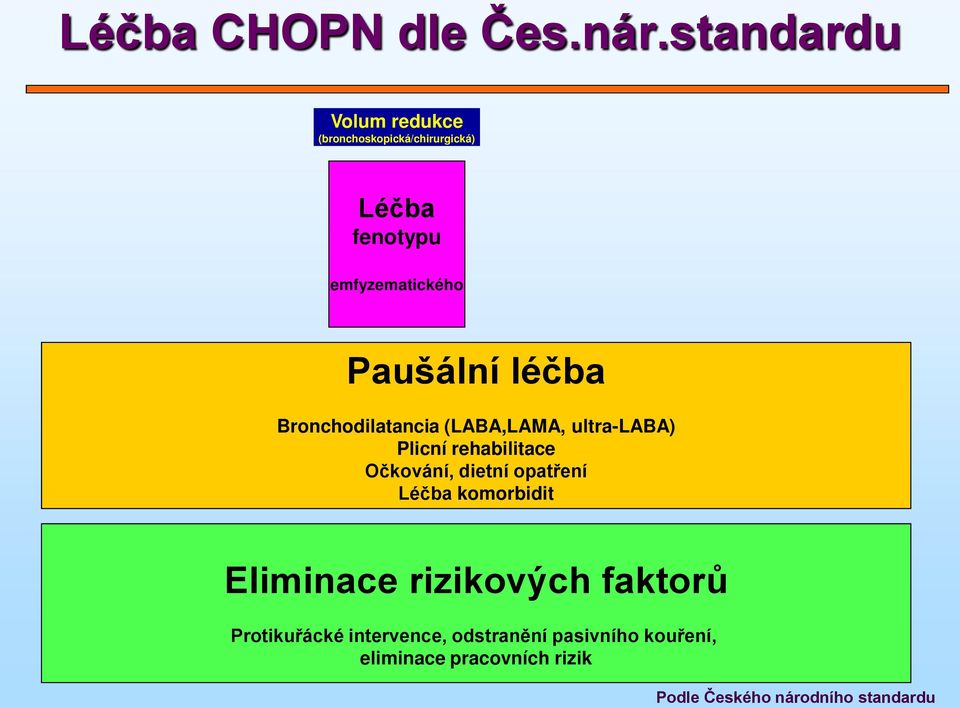 Bronchodilatancia (LABA,LAMA, ultra-laba) Plicní rehabilitace Očkování, dietní