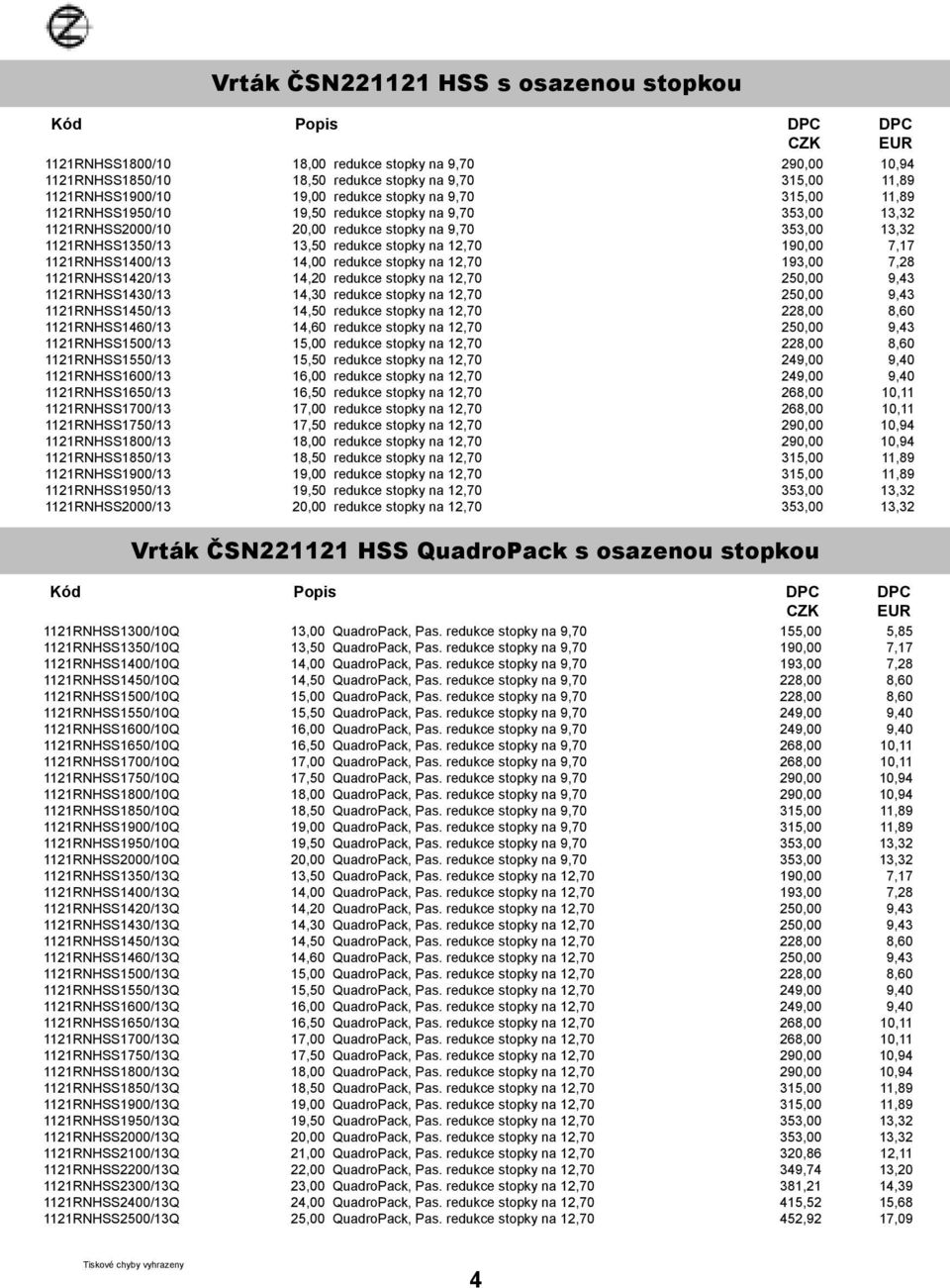 1121RNHSS1950/13 1121RNHSS2000/13 18,00 redukce stopky na 9,70 18,50 redukce stopky na 9,70 19,00 redukce stopky na 9,70 19,50 redukce stopky na 9,70 20,00 redukce stopky na 9,70 13,50 redukce stopky