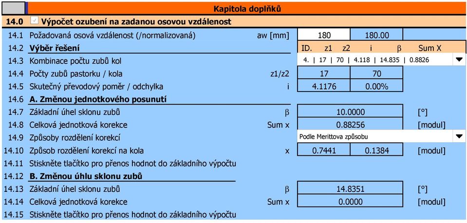 88256 14.9 Způsoby rozdělení korekcí Podle Merittova způsobu 14.1 Způsob rozdělení korekcí na kola x.7441.1384 14.11 Stiskněte tlačítko pro přenos hodnot do základního výpočtu 14.12 B.