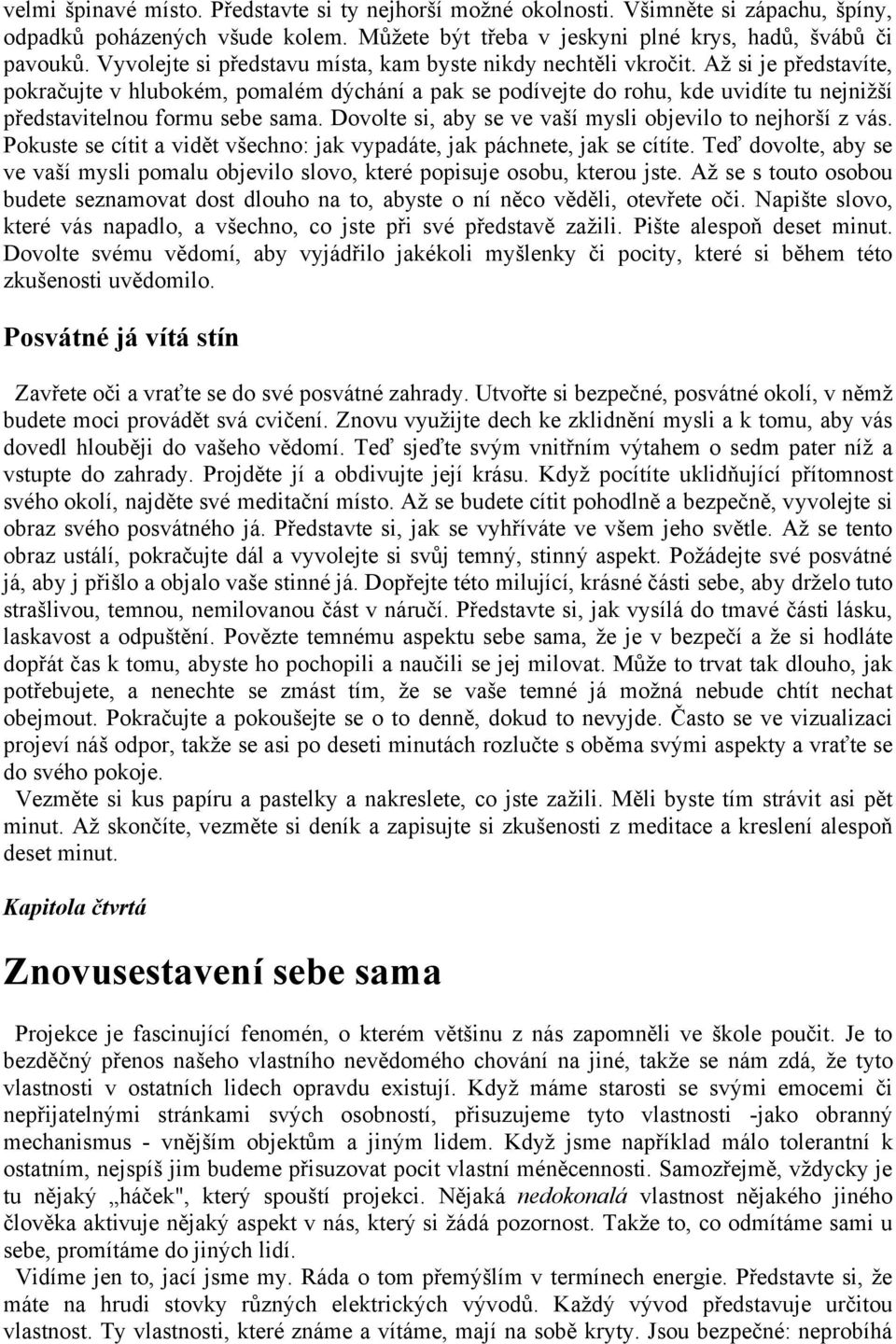 Až si je představíte, pokračujte v hlubokém, pomalém dýchání a pak se podívejte do rohu, kde uvidíte tu nejnižší představitelnou formu sebe sama.