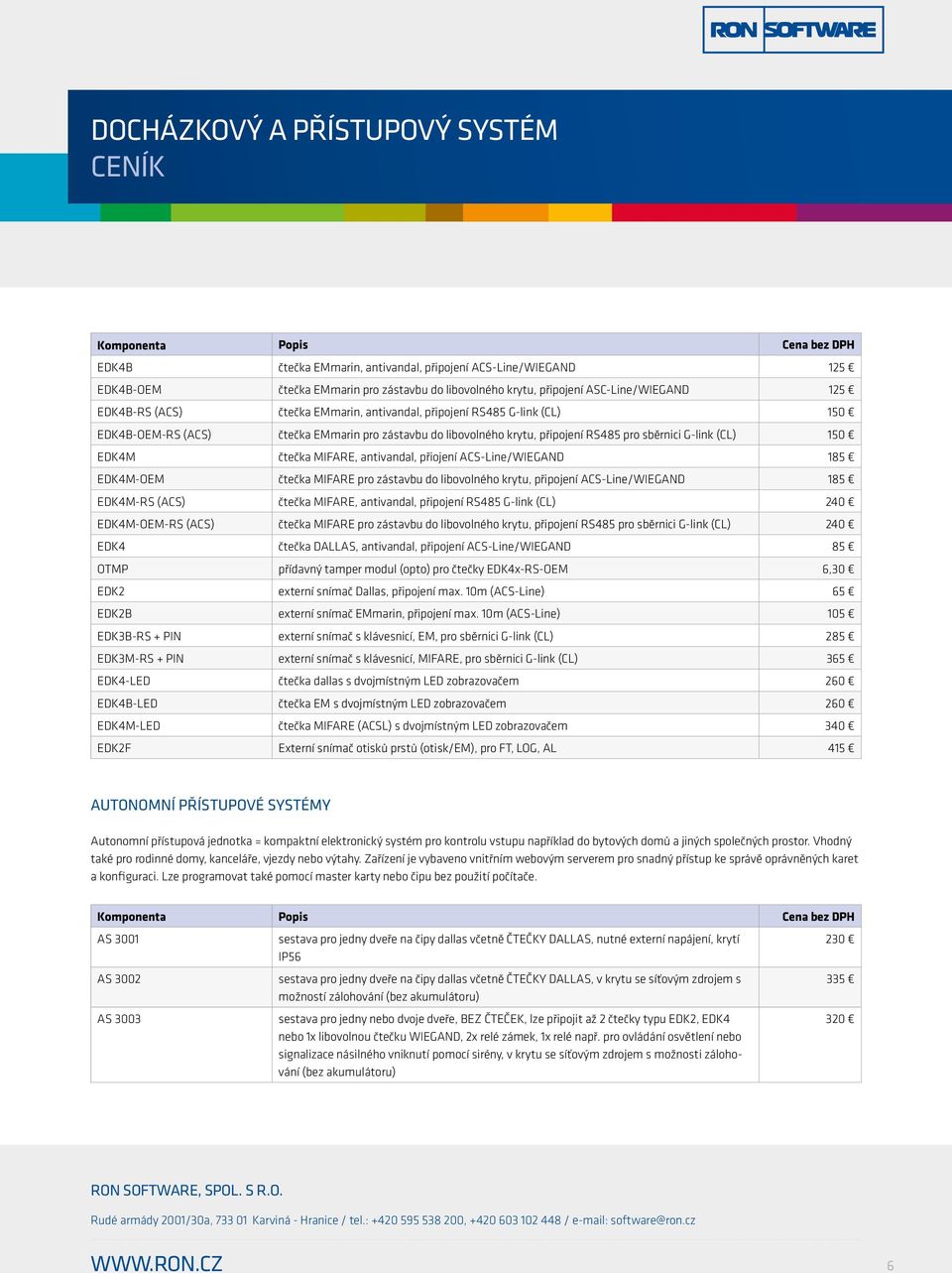 ACS-Line/WIEGAND 185 EDK4M-OEM čtečka MIFARE pro zástavbu do libovolného krytu, připojení ACS-Line/WIEGAND 185 EDK4M-RS (ACS) čtečka MIFARE, antivandal, připojení RS485 G-link (CL) 240 EDK4M-OEM-RS