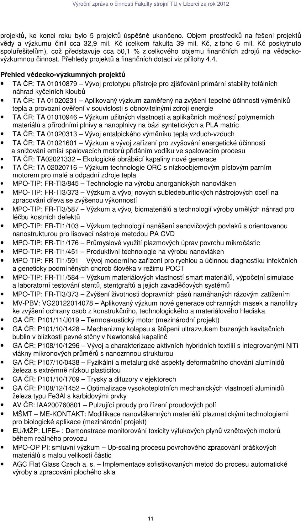 4. Přehled vědecko-výzkumných projektů T ČR: T 01010879 Vývoj prototypu přístroje pro zjišťování primární stability totálních náhrad kyčelních kloubů T ČR: T 01020231 plikovaný výzkum zaměřený na