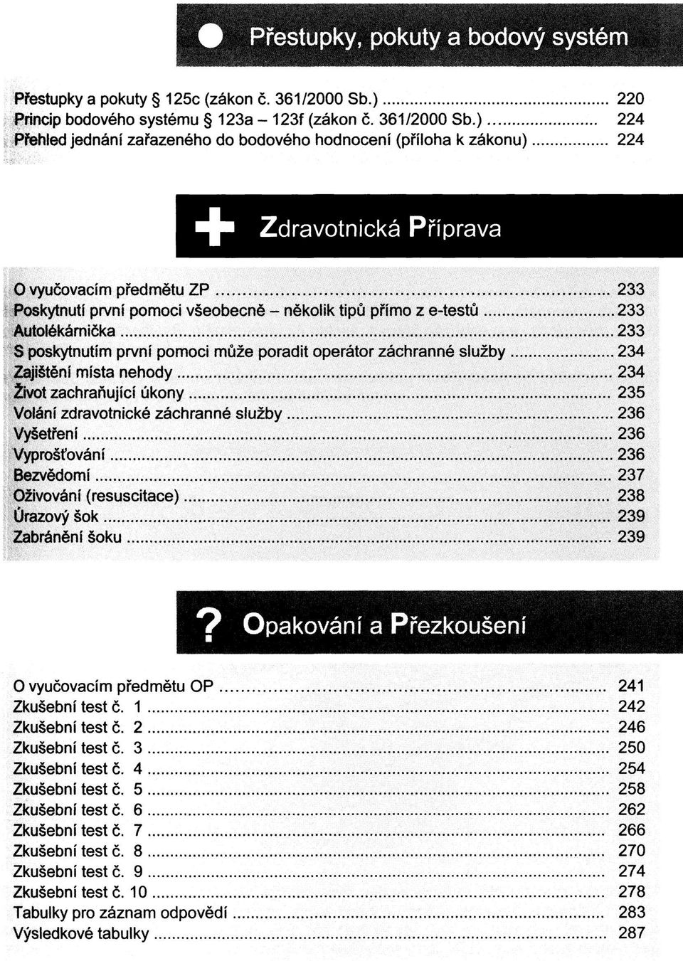 ) 224 Přehled jednání zařazeného do bodového hodnocení (příloha k zákonu) 224 Zdravotnická Příprava O vyučovacím předmětu ZP 233 Poskytnutí první pomoci všeobecně - několik tipů přímo z e-testů 233