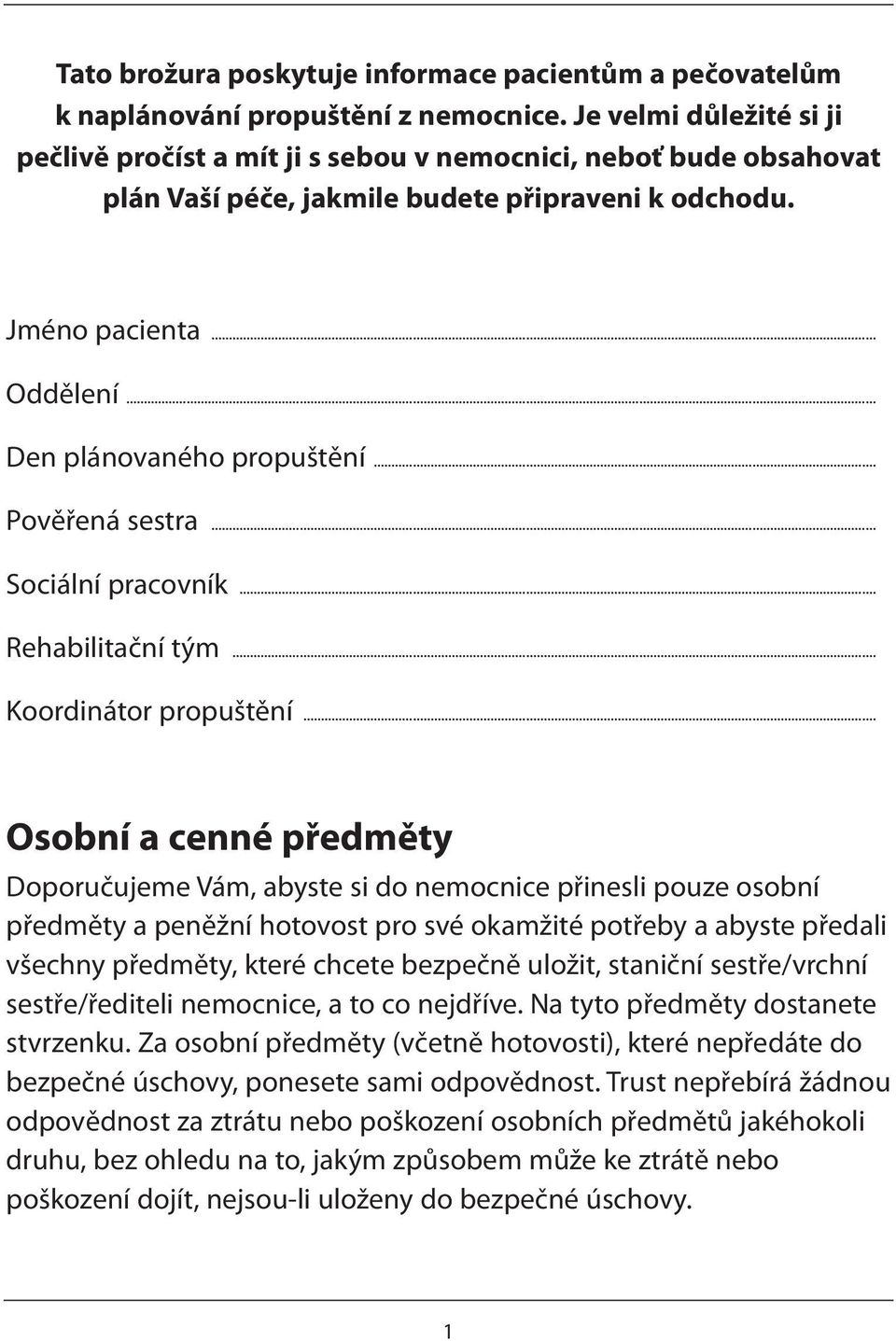 .. Pověřená sestra... Sociální pracovník... Rehabilitační tým... Koordinátor propuštění.