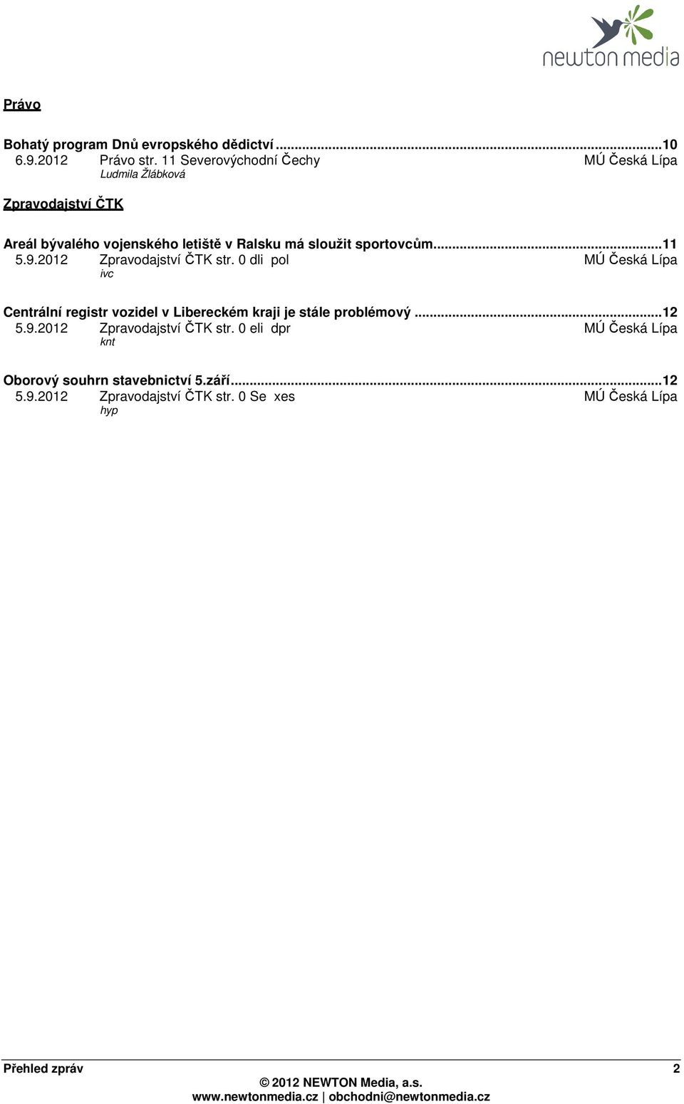 sportovcům...11 5.9.2012 Zpravodajství ČTK str.