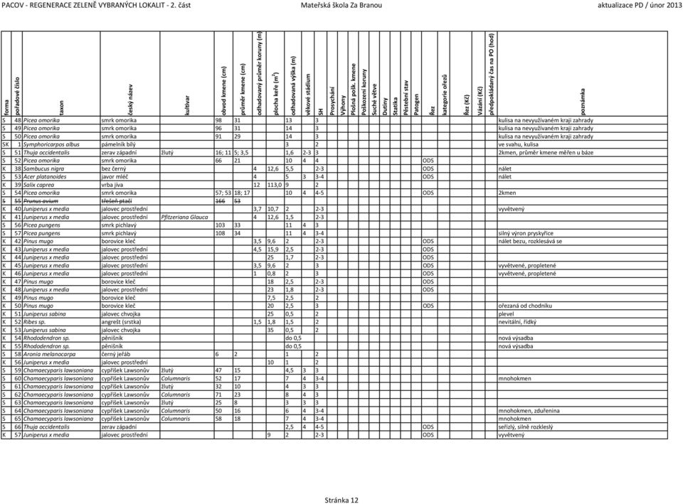 nevyužívaném kraji zahrady S 50 Picea omorika smrk omorika 91 29 14 3 kulisa na nevyužívaném kraji zahrady SK 1 Symphoricarpos albus pámelník bílý 3 2 ve svahu, kulisa S 51 Thuja occidentalis zerav