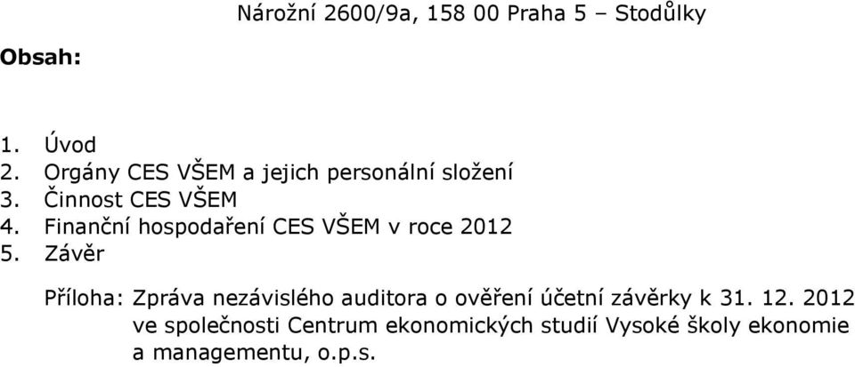 Finanční hospodaření CES VŠEM v roce 2012 5.