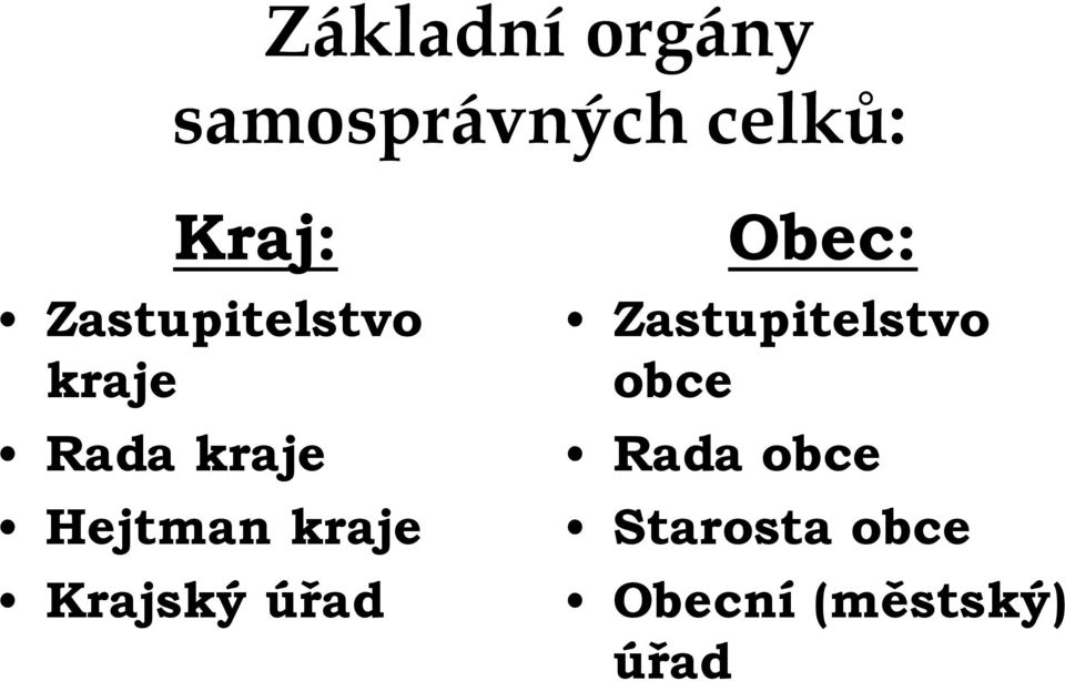 kraje Krajský úřad Obec: Zastupitelstvo