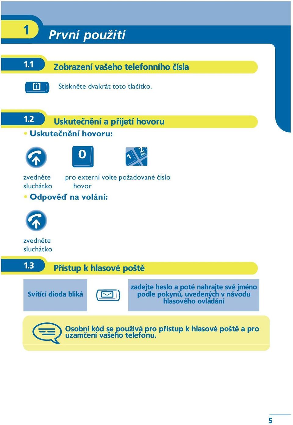 2 Uskuteènìní a pøijetí hovoru Uskuteènìní hovoru: zvednìte pro externí volte po½adované èíslo sluchátko hovor