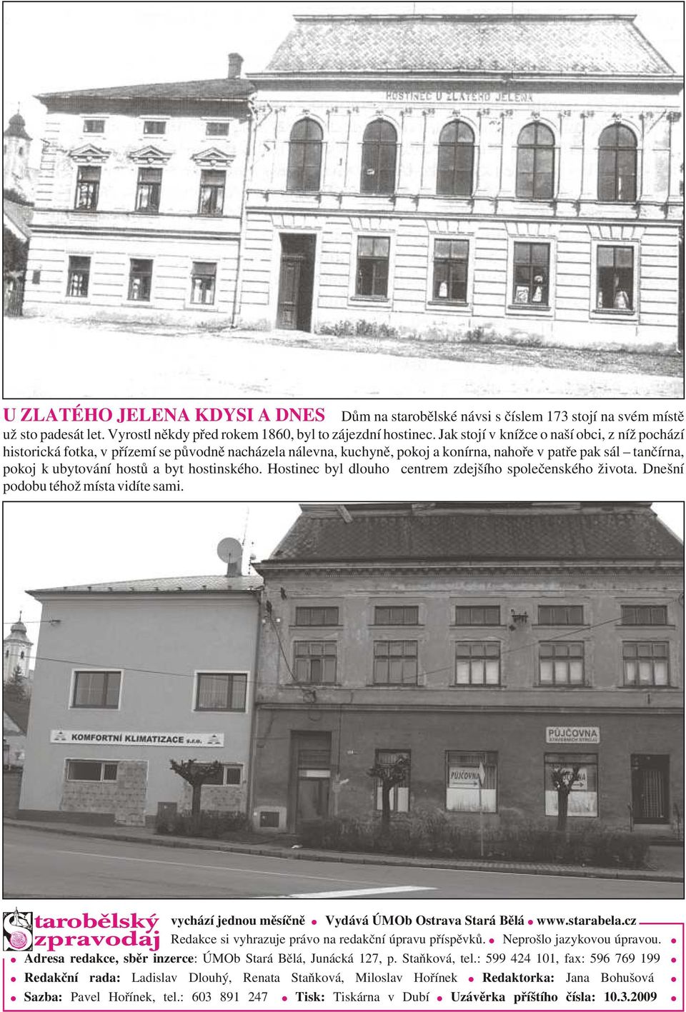 hostinského. Hostinec byl dlouho centrem zdejšího spoleèenského života. Dnešní podobu téhož místa vidíte sami. vychází jednou mìsíènì Vydává ÚMOb Ostrava Stará Bìlá www.starabela.
