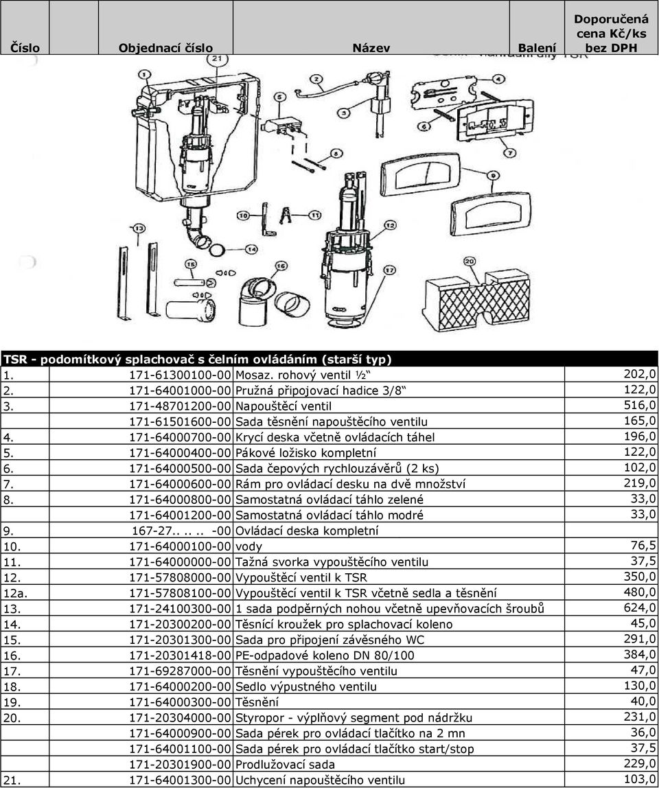 171-64000700-00 Krycí deska včetně ovládacích táhel 196,0 5. 171-64000400-00 Pákové ložisko kompletní 122,0 6. 171-64000500-00 Sada čepových rychlouzávěrů (2 ks) 102,0 7.
