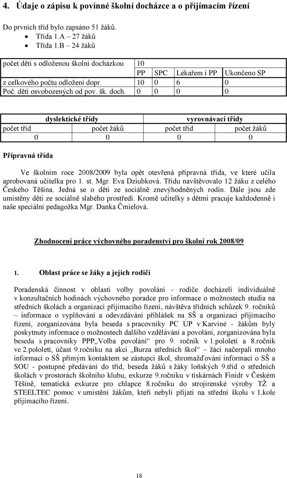 zkou 10 PP SPC Lékařem i PP Ukončeno SP z celkového počtu odloţení dopr. 10 0 6 0 Poč. dětí osvobozených od pov. šk. doch.