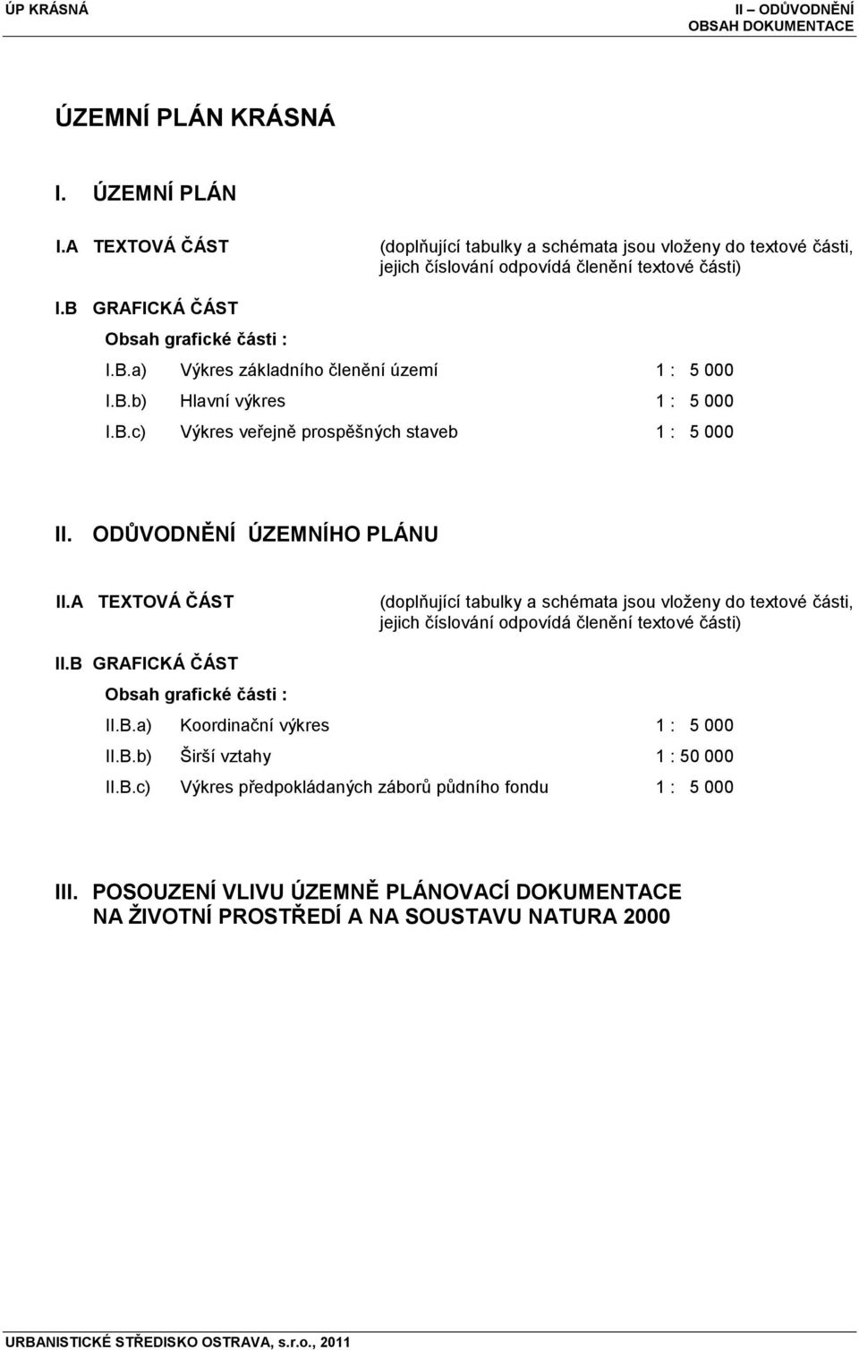 B.b) Hlavní výkres 1 : 5 000 I.B.c) Výkres veřejně prospěšných staveb 1 : 5 000 II. ODŮVODNĚNÍ ÚZEMNÍHO PLÁNU II.