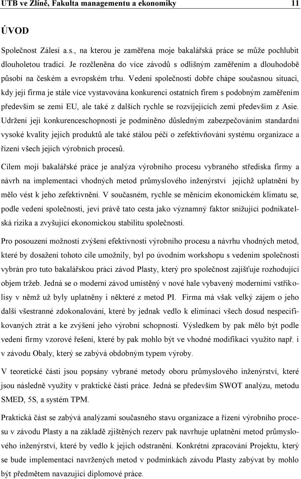 Vedení společnosti dobře chápe současnou situaci, kdy její firma je stále více vystavována konkurenci ostatních firem s podobným zaměřením především se zemí EU, ale také z dalších rychle se