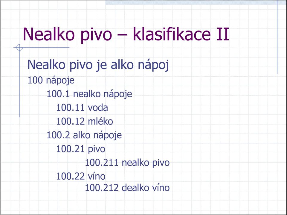 11 voda 100.12 mléko 100.2 alko nápoje 100.