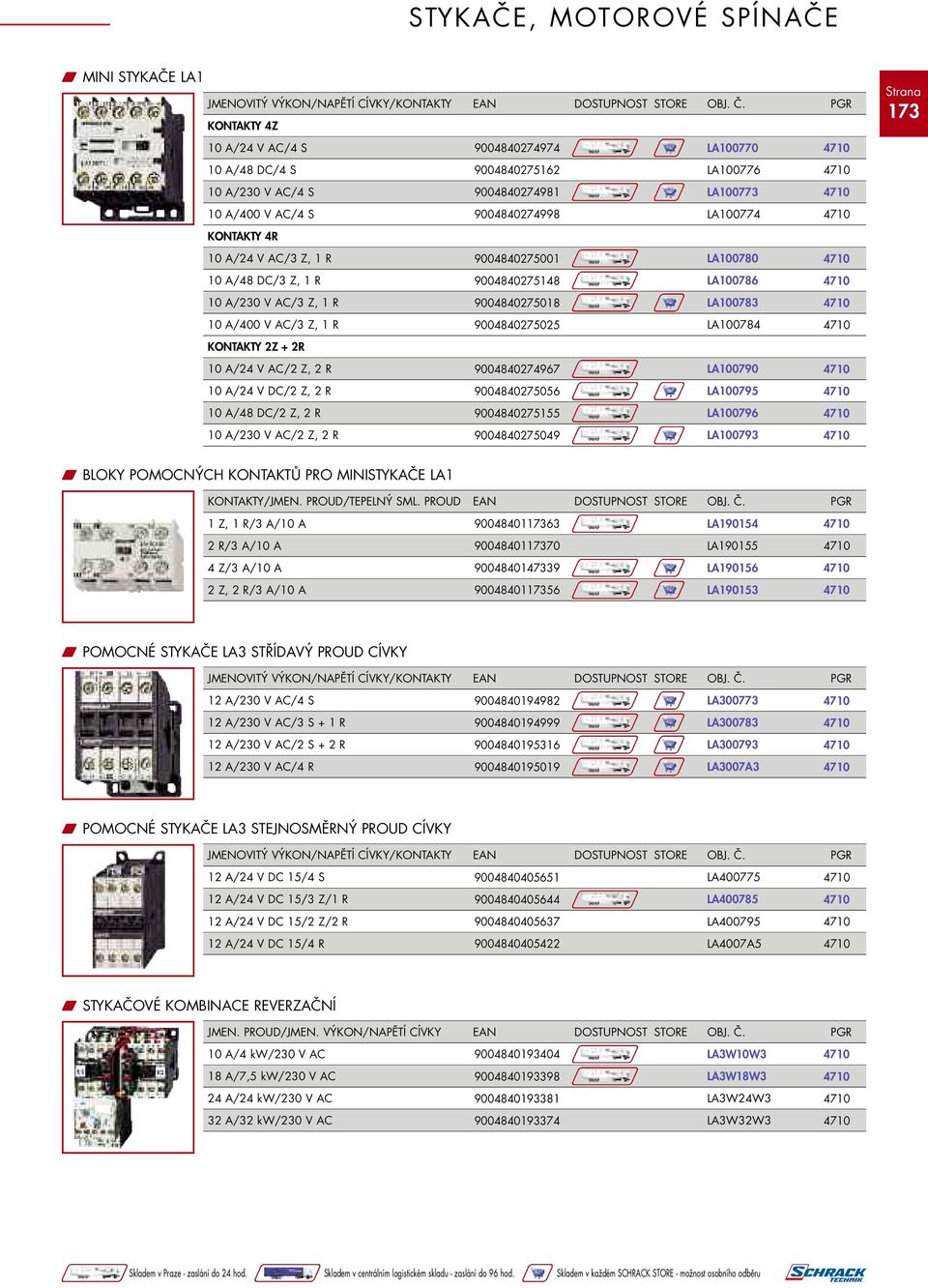 AC/3 Z, 1 R 9004840275001 LA100780 10 A/48 DC/3 Z, 1 R 9004840275148 LA100786 10 A/230 V AC/3 Z, 1 R 9004840275018 LA100783 10 A/400 V AC/3 Z, 1 R 9004840275025 LA100784 KONTAKTY 2Z + 2R 10 A/24 V