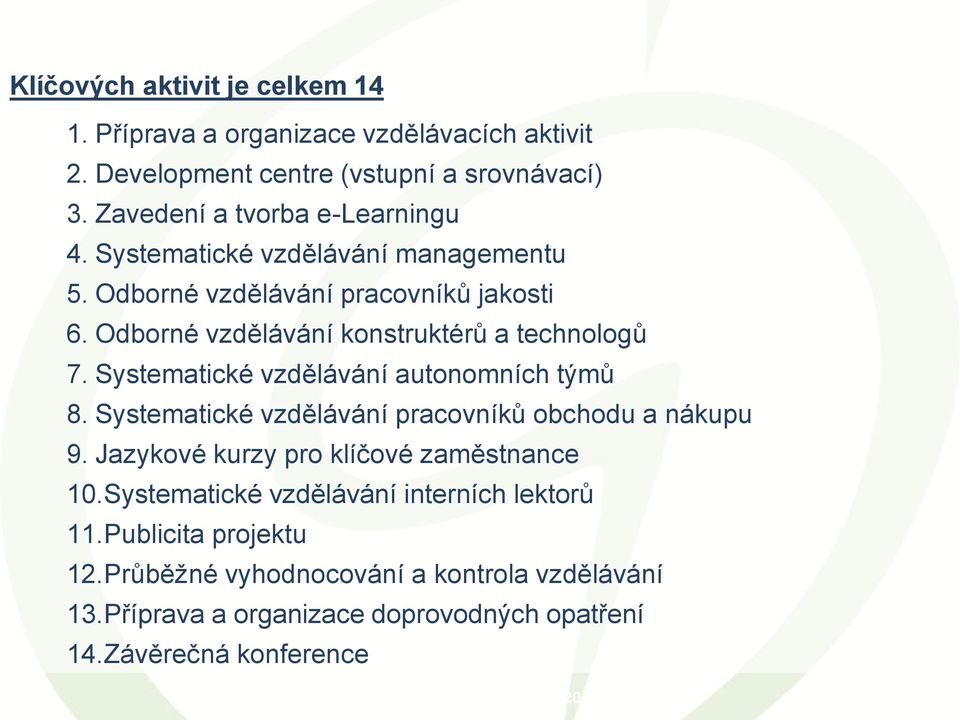 Odborné vzdělávání konstruktérů a technologů 7. Systematické vzdělávání autonomních týmů 8. Systematické vzdělávání pracovníků obchodu a nákupu 9.