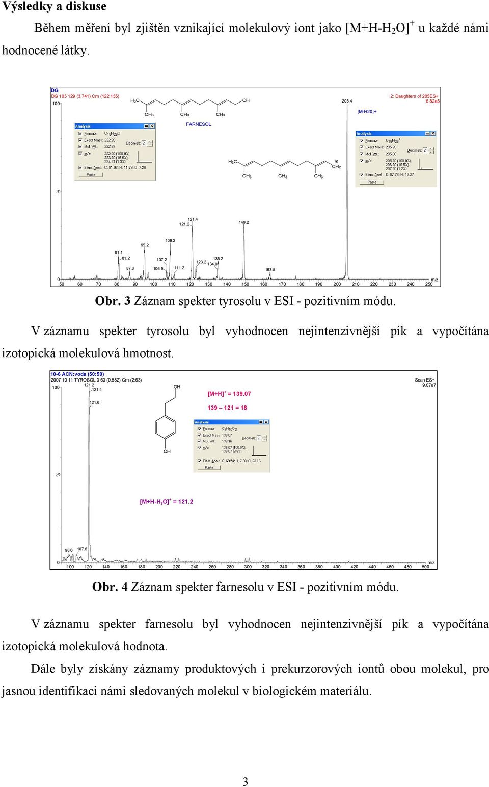5 0 m/z 50 60 70 80 90 100 110 120 130 140 150 160 170 180 190 200 210 220 230 240 250 Obr. 3 Záznam spekter tyrosolu v ESI - pozitivním módu.