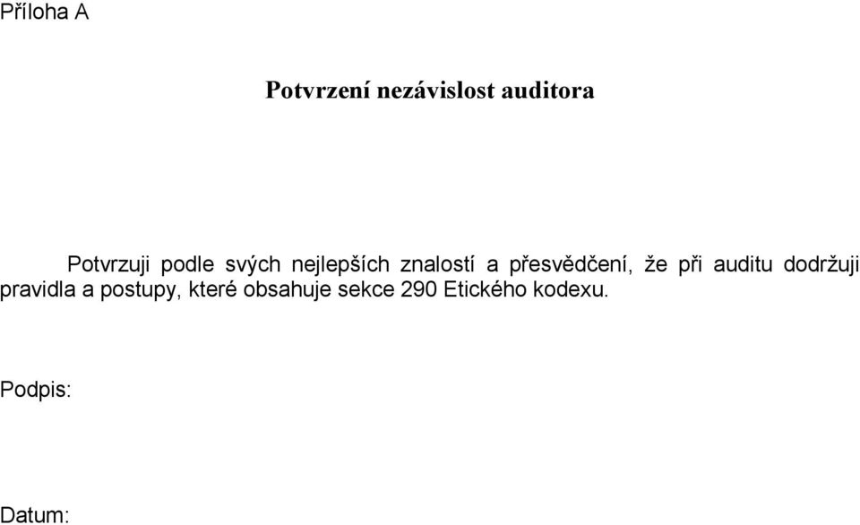 přesvědčení, že při auditu dodržuji pravidla a