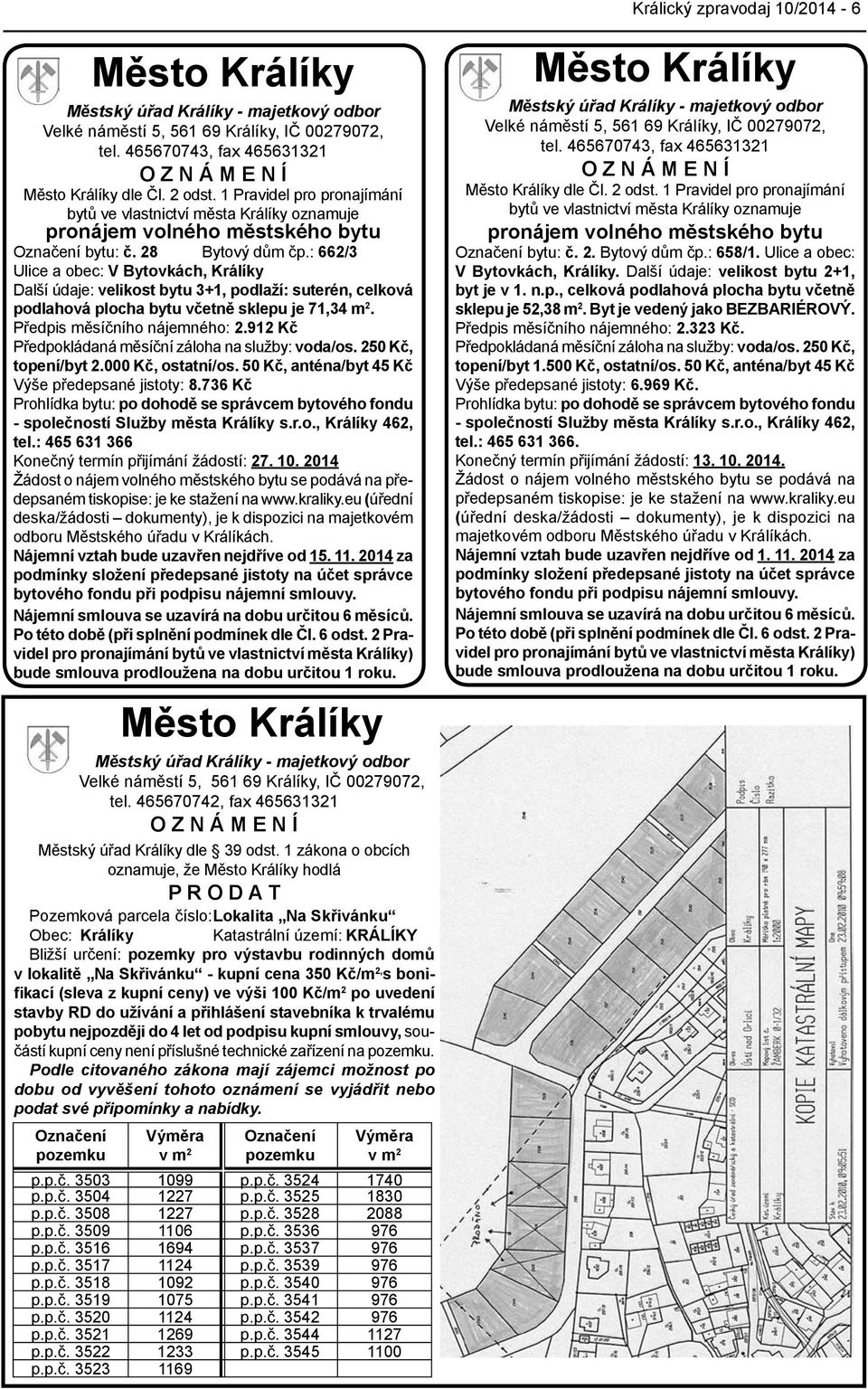 1 zákona o obcích oznamuje, že Město Králíky hodlá P R O D A T Pozemková parcela číslo: Lokalita Na Skřivánku Obec: Králíky Katastrální území: KRÁLÍKY Bližší určení: pozemky pro výstavbu rodinných