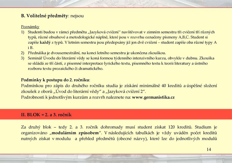 2) Přednáška je dvousemestrální, na konci letního semestru je ukončena zkouškou. 3) Seminář Úvodu do literární vědy se koná formou týdenního intenzivního kurzu, obvykle v dubnu.