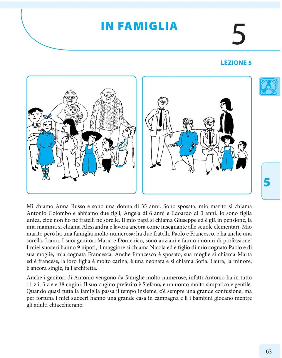 Mio marito però ha una famiglia molto numerosa: ha due fratelli, Paolo e Francesco, e ha anche una sorella, Laura. I suoi genitori Maria e Domenico, sono anziani e fanno i nonni di professione!