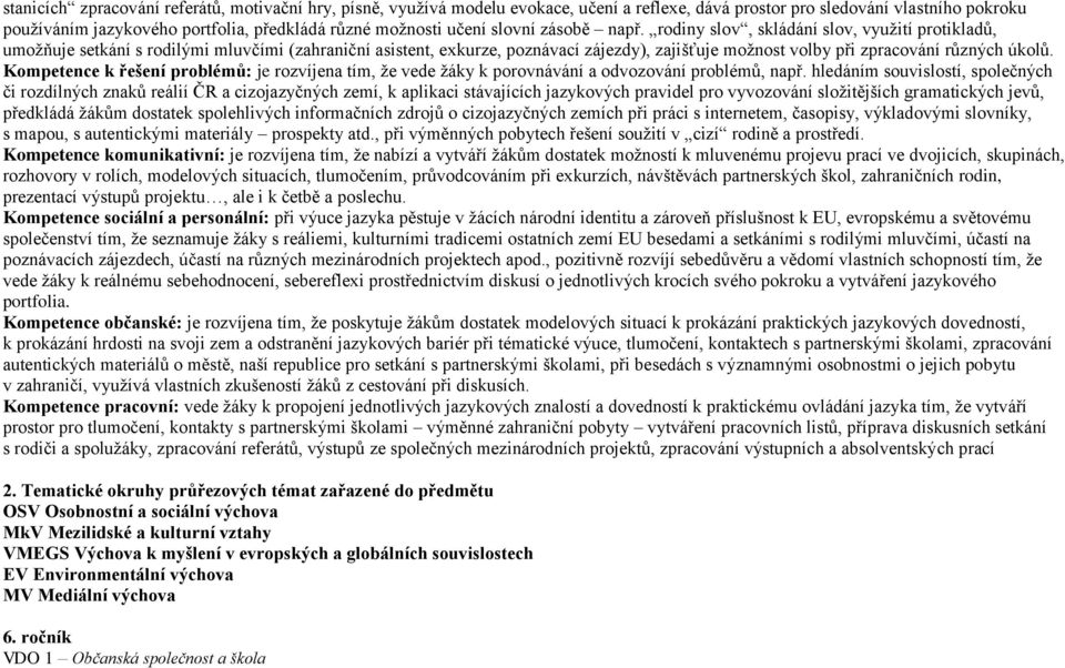 rodiny slov, skládání slov, využití protikladů, umožňuje setkání s rodilými mluvčími (zahraniční asistent, exkurze, poznávací zájezdy), zajišťuje možnost volby při zpracování různých úkolů.