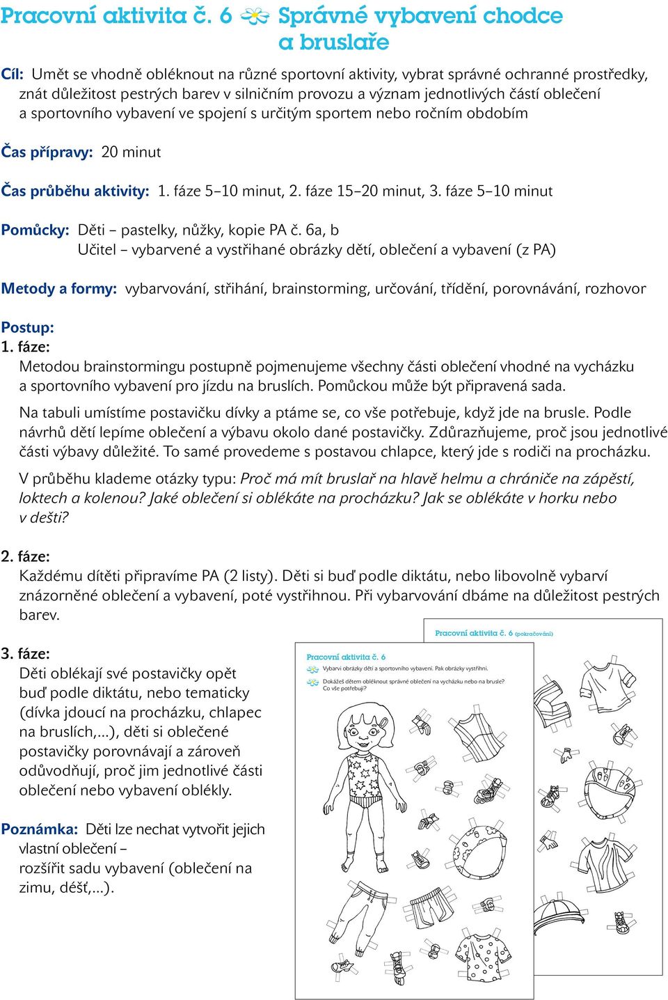 jednotlivých částí oblečení a sportovního vybavení ve spojení s určitým sportem nebo ročním obdobím Čas přípravy: 20 minut Čas průběhu aktivity: 1. fáze 5 10 minut, 2. fáze 15 20 minut, 3.