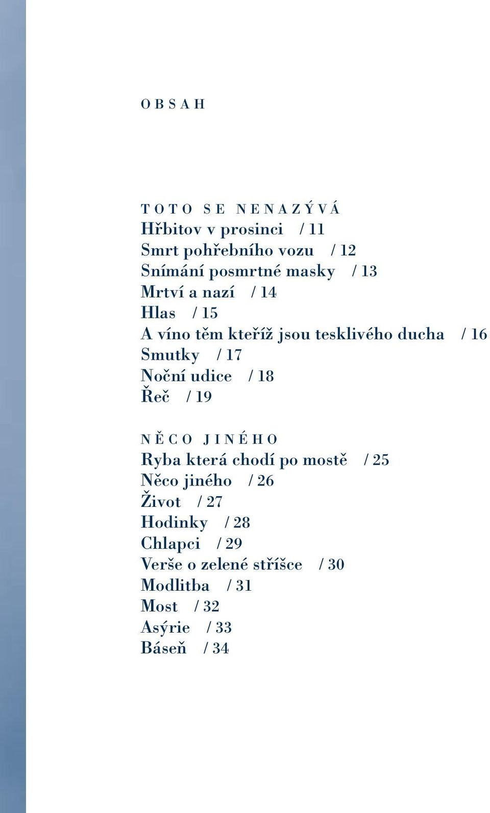 17 Noční udice / 18 Řeč / 19 N Ě C O J I N É H O Ryba která chodí po mostě / 25 Něco jiného / 26