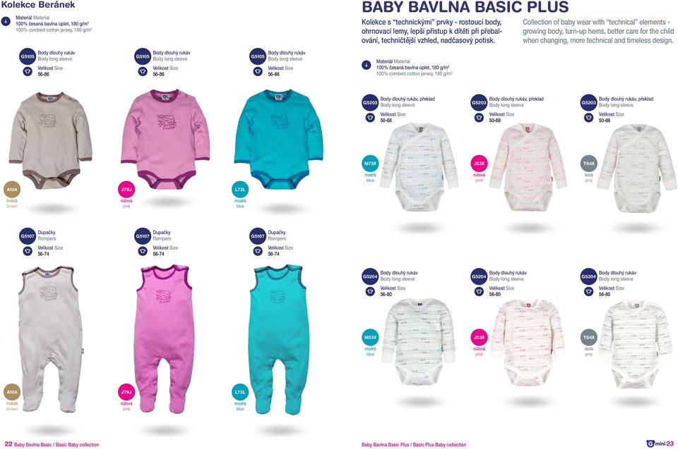 Collection of baby wear with technical elements - growing body, turn-up hems, better care for the child when changing, more technical and timeless design.