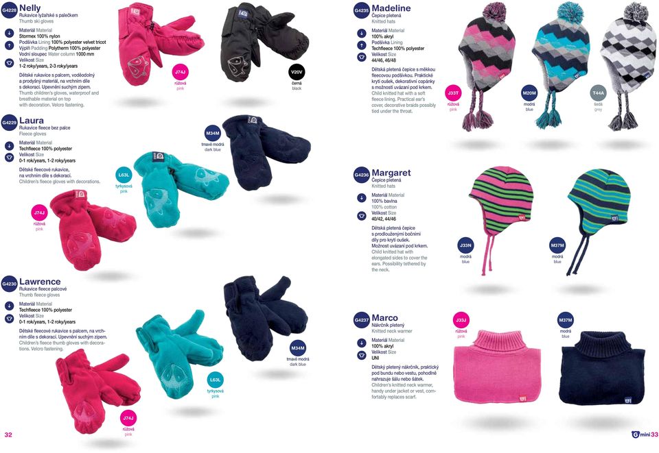 Thumb children s gloves, waterproof and breathable material on top with decoration. Velcro fastening.