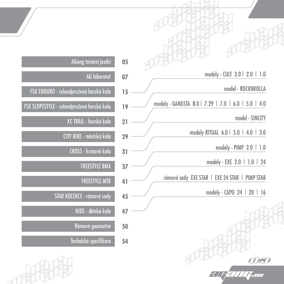 specifikace 05 07 15 19 21 29 31 37 41 45 47 50 54 modely - CULT 3.0 2.0 1.0 model - ROCKNROLLA modely - GANGSTA 8.0 7.29 7.0 6.0 5.0 4.