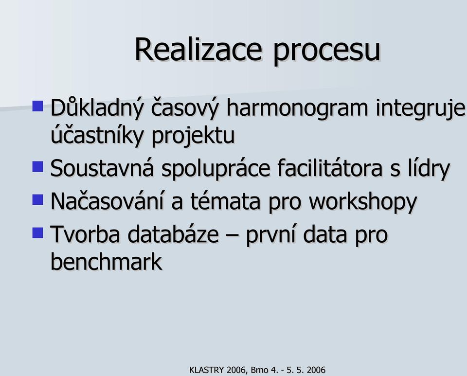 spolupráce facilitátora s lídry Načasování a