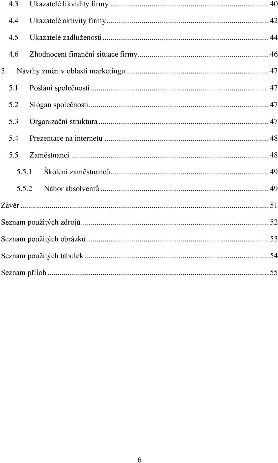 .. 47 5.3 Organizační struktura... 47 5.4 Prezentace na internetu... 48 5.5 Zaměstnanci... 48 5.5.1 Školení zaměstnanců... 49 5.5.2 Nábor absolventů.